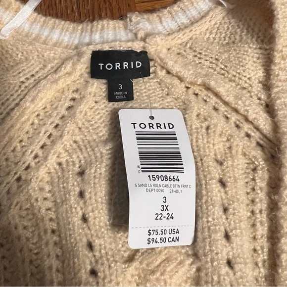 NEW Torrid Chunky Cable Knit Boyfriend V-Neck Cardigan Sweater in Butter Sz 3 - Picture 9 of 15